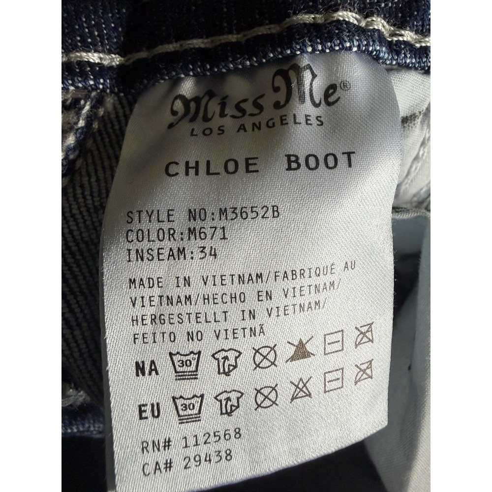 Miss Me Chloe Boot Jeans Womens 26 x 34 Blue Mid Rise Bootcut Fleur De Lis Bling - Picture 8 of 8